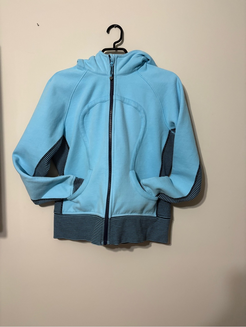 Lululemon Light Blue Full-Zip Hoodie with Navy Trim